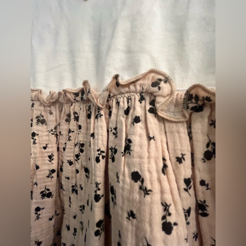 NWT Bearpaw Toddler Girl Floral Cotton Dress Cream and Tan with Hair clips - Picture 5 of 7